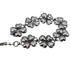 Vintage Sterling Silver Dogwood Flower Bracelet and Ring Set Floral Jewelry